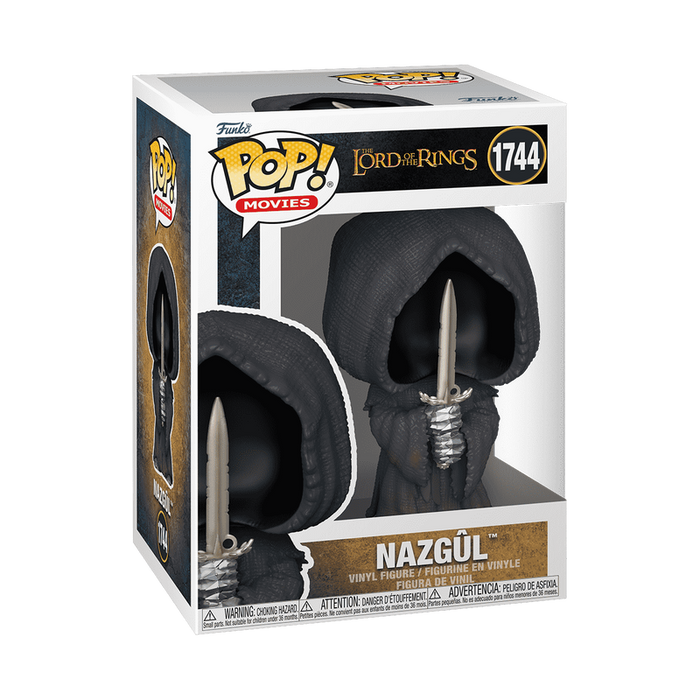 Funko POP! Lord of the Rings: Nazgul - #1744 vinyl figure by Funko, featuring the Nazgûl in a hooded black cloak holding a sword, displayed in its box with figure number 1744 on the packaging.