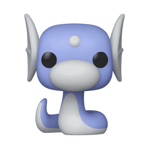 The Funko POP! Pokemon: Dratini - #1050 by Funko is a vinyl collector figure featuring the blue and white serpentine Pokémon with large black eyes, upright fins, and a small white spot on its forehead, displayed against a plain background.