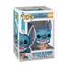 Funko POP! Disney: Stitch in Sand - #1566 by Funko features Stitch sitting in sand, displayed inside a box with clear windows on the front and side.