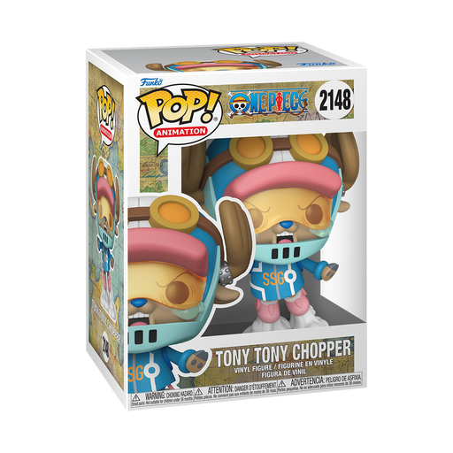 Funko POP! One Piece: Tony Tony Chopper (Egghead Arc) vinyl figure by Funko, #2148, comes boxed with character graphics and features Chopper in a blue and pink outfit with his signature antlers and hat.