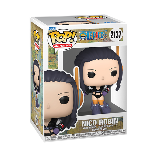 Funko POP! One Piece: Nico Robin (Egghead Arc) - #2137 vinyl figure by Funko, featuring the character with dark hair, a black outfit, and purple boots, packaged in a display box with One Piece branding and the number 2137.
