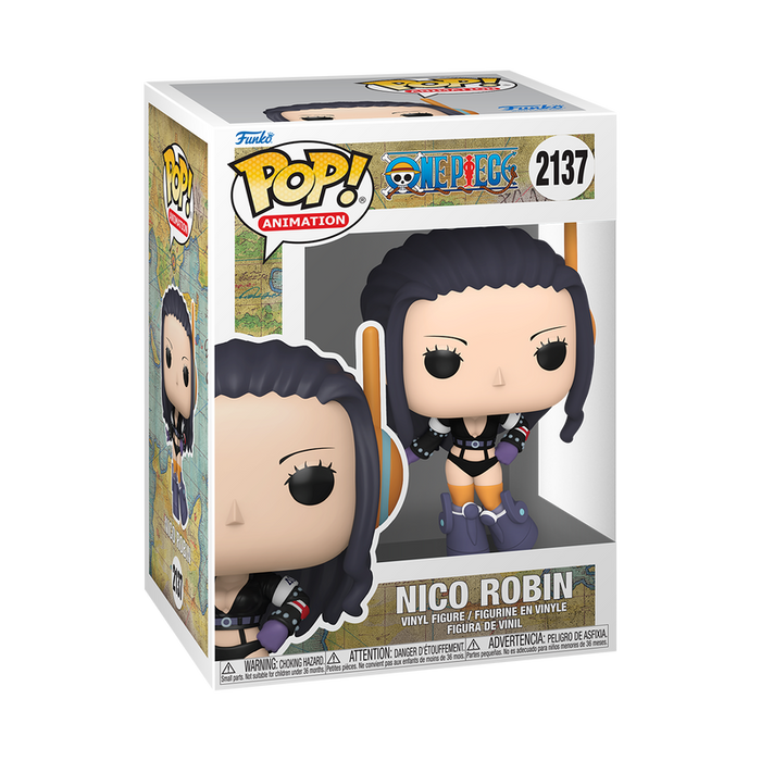 Funko POP! One Piece: Nico Robin (Egghead Arc) - #2137 vinyl figure by Funko, featuring the character with dark hair, a black outfit, and purple boots, packaged in a display box with One Piece branding and the number 2137.