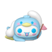 The Funko POP! Sanrio: Cinnamoroll as Penguin (#127) by Funko features a charming, round blue and white cartoon figure of Cinnamoroll dressed as a blushing penguin, with a yellow beak, pink flag, and playful expression lying on its belly with its tongue sticking out.