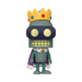 Funko POP! Futurama: Super King Bender (#2211) by Funko features a stylized cartoon robot in a royal outfit, complete with a yellow gemmed crown, purple cape with white trim, and glowing yellow eyes.