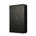 A black, zippered Gemloader: Premium Samlekortmappe [360 pockets 3X3] stands upright against a white background, featuring an embossed G and Gemloader logo—ideal for safe opbevaring samlekort.