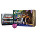 The Wizards of the Coast Magic: The Gathering - Star Trek Bundle includes exclusive Universes Beyond Star Trek Magic cards, a starship-shaped deck box, and a pink 20-sided die, all showcased on a white background.