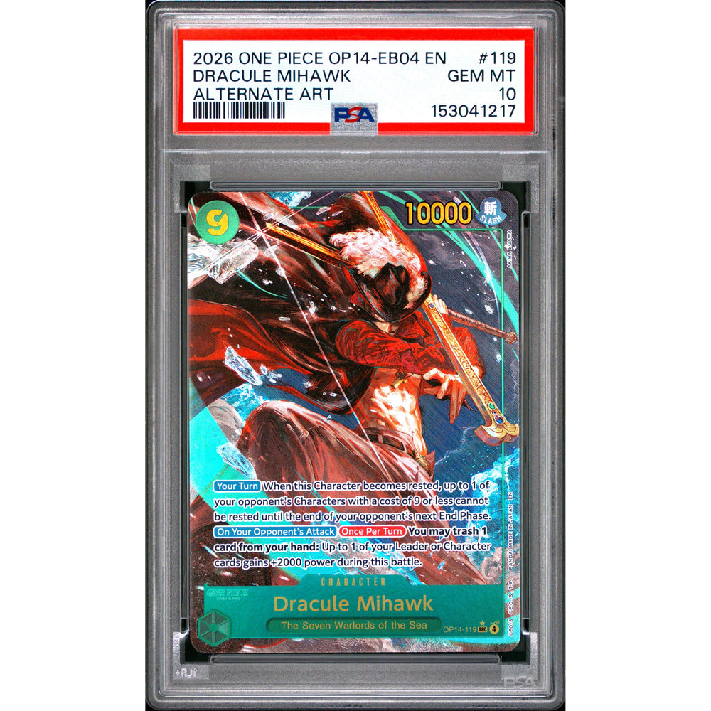 One Piece TCG: Dracule Mihawk #119 PSA 10
