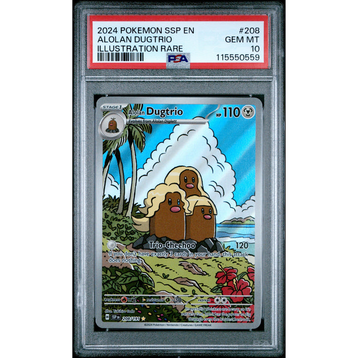 Pokémon TCG: Alolan Dugtrio #208 PSA 10 - Surging Sparks-115550559