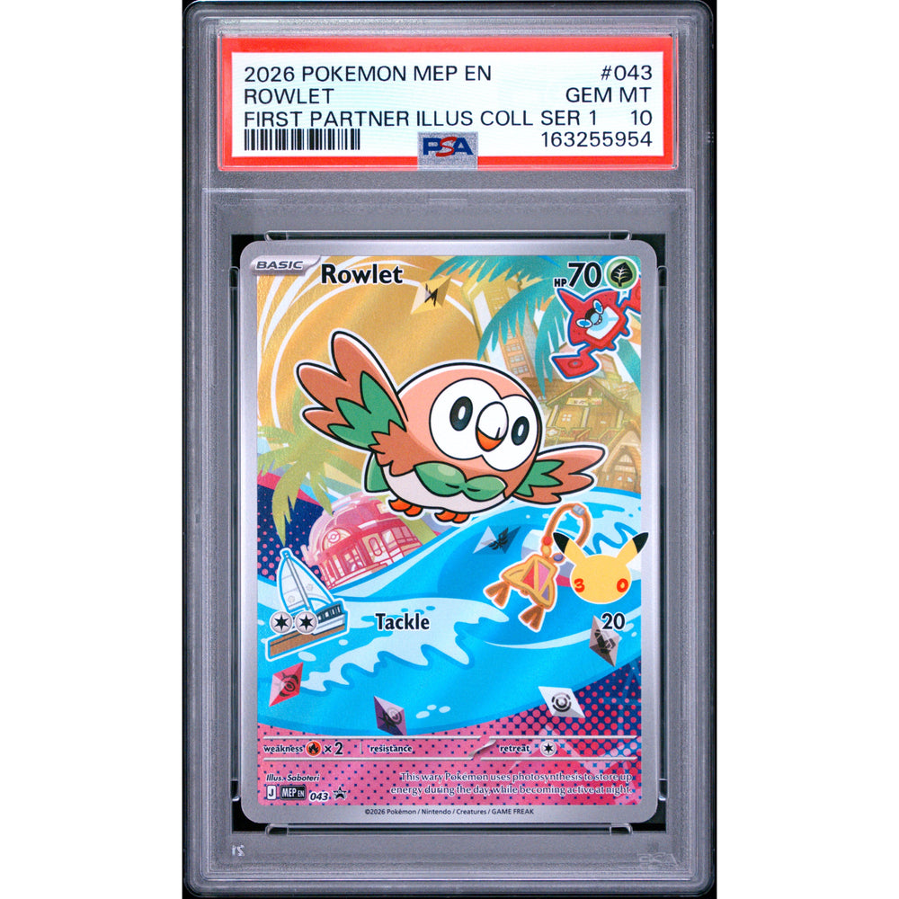 Pokémon TCG: Rowlet #043 PSA 10 - Mega Evolution Black Star Promo