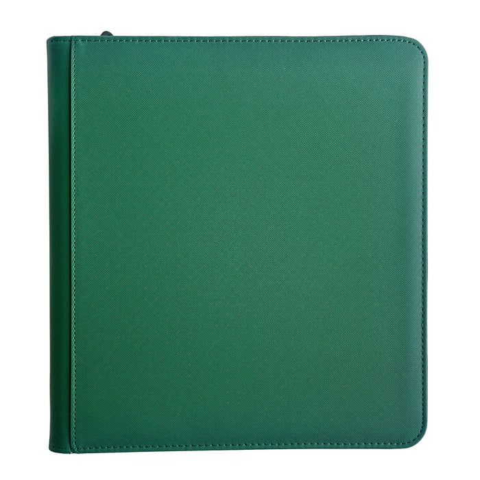 A closed TCGPicks: Samlekortmappe [480 pockets 4X4] by Ml Trading with a textured green cover is shown on a white surface. The binder features rounded corners and a visible spine on the left side.