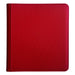 A closed, red Ml Trading TCGPicks: Samlekortmappe [480 pockets 4X4] three-ring binder with a stitched border, photographed from above on a white background.