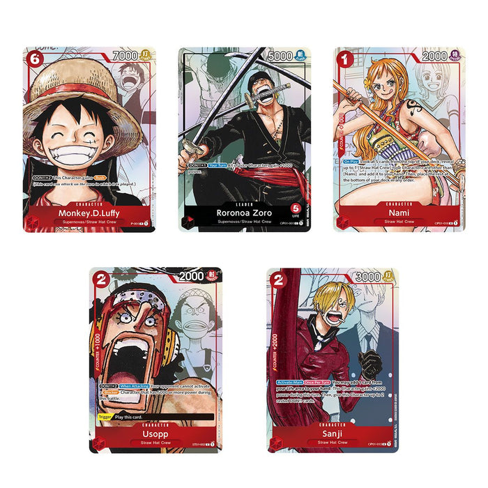 Bandai One Piece Card Game: Premium Card Collection 25th Edition Japansk featuring Monkey D. Luffy, Roronoa Zoro, Nami, Usopp, and Sanji.