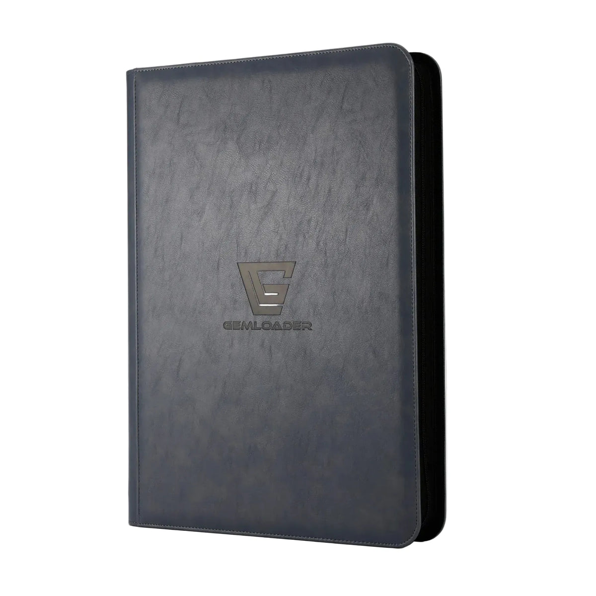 The Gemloader: Premium Samlekortmappe [1024 pockets 4X4] is a black, textured zippered case with a debossed Gemloader logo and GL emblem—perfect for TCG/CCG opbevaring, shown upright against a white background.