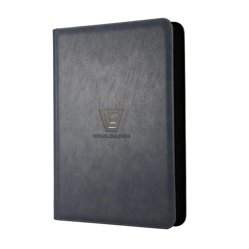 The Gemloader: Premium Samlekortmappe [1024 pockets 4X4] by Gemloader is a closed, dark gray leather binder with rounded corners and an embossed logo—perfect for TCG/CCG storage—shown against a white background.