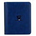 The Gemloader: Premium Toploader Mappe [112 pockets 2X2] by Gemloader is a blue leather binder with rounded edges, displaying a black G logo and the word GEMLOADER on the front cover. Standing upright against a plain background, this premium collector’s mappe is the ideal tilbehør til samlekort, expertly designed to keep your collection organized and protected.