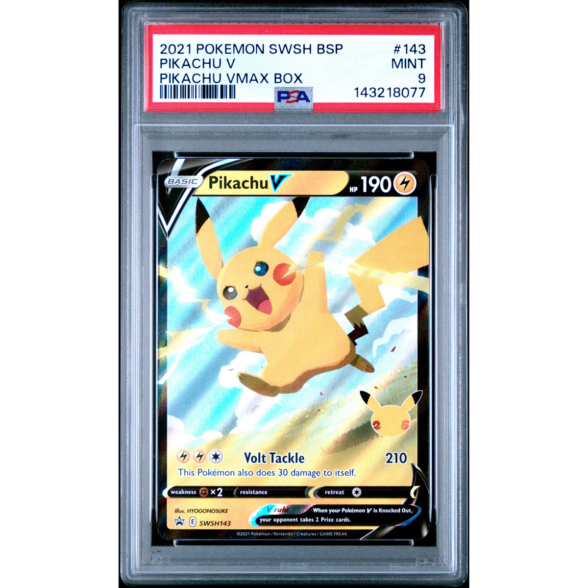 Pokémon TCG: Pikachu V #143 PSA 9 - Sword & Shield Black Star Promo-143218077