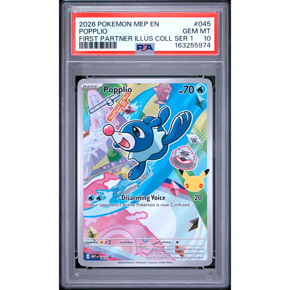 Pokémon TCG: Popplio #045 PSA 10 - Mega Evolution Black Star Promos