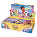 A Disney Lorcana: Hyperia City Booster Display from Ravensburger, showcasing vibrant packaging with animated characters and a cityscape design.
