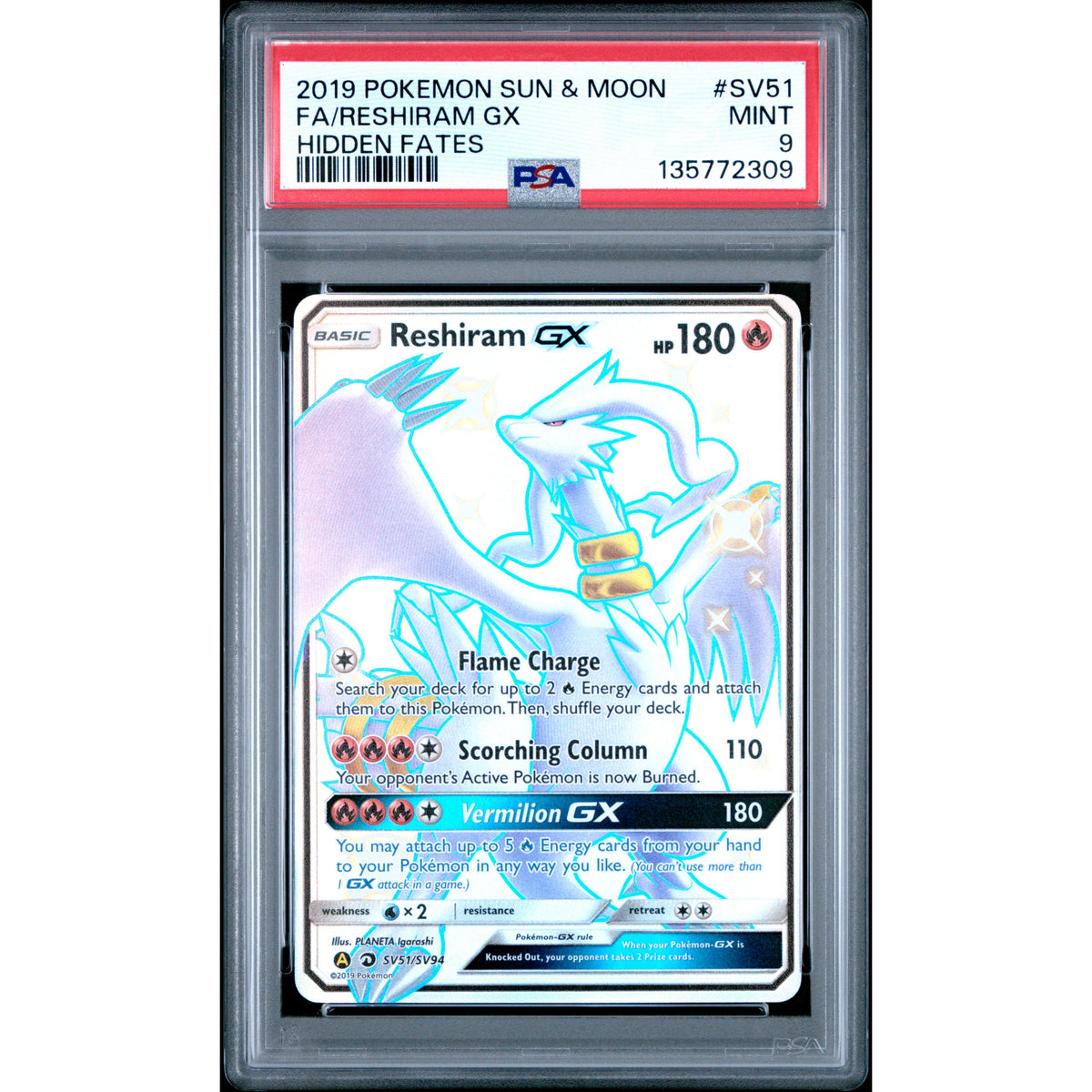 Pokémon TCG: Reshiram Gx SV51 PSA 9 - Hidden Fates