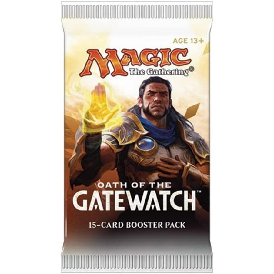 The Magic the Gathering: Oath of The Gatewatch Booster Display by Wizards of the Coast features fantasy art with an elf and floating islands, plus bold text on its packaging.