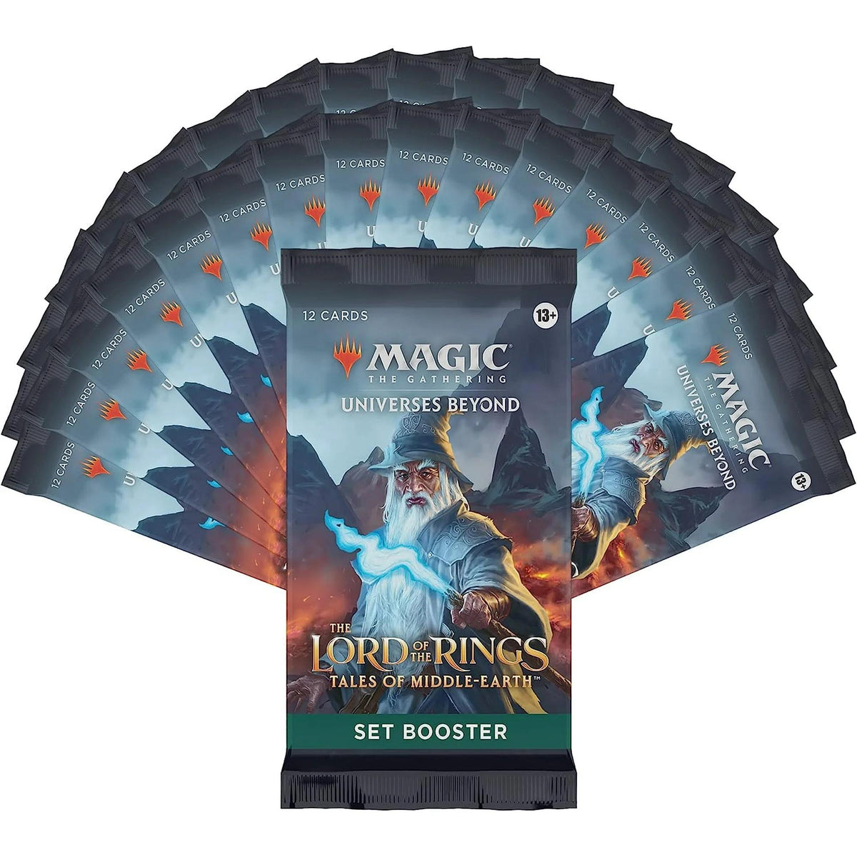 The Magic the Gathering: The Lord of The Rings Tales of Middle-Earth Set Booster Display by Wizards of the Coast features fiery Sauron artwork and is recommended for ages 13 and up.