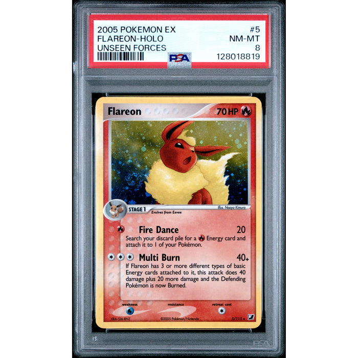 Pokémon TCG: Flareon #5 PSA 8 Holo - Unseen Forces