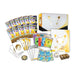 The Pokémon TCG: 30th Celebration Pokémon Center Elite Trainer Box by The Pokémon Company features booster packs, card sleeves, assorted cards, dice, a player’s guide, and a Pikachu-themed storage box—all in an exclusive gold and white 30th anniversary design.