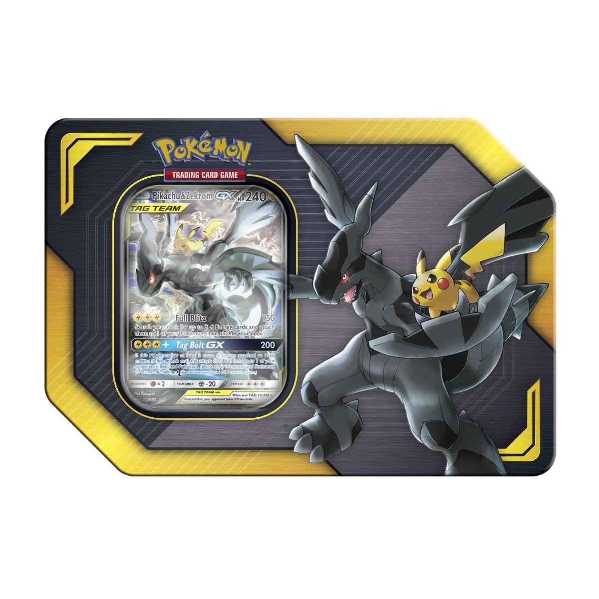 The Pokémon TCG: 2019 Tag Team Tin by The Pokémon Company features a Snorlax and Eevee illustration and includes a collectible card displayed inside the packaging.