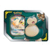The Pokémon TCG: 2019 Tag Team Tin by The Pokémon Company features a Snorlax and Eevee illustration and includes a collectible card displayed inside the packaging.