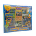 A sealed Pokémon TCG: Legends of Justice Box by The Pokémon Company, featuring three foil cards, three booster packs, and blue packaging adorned with artwork of Terrakion, Cobalion, and Virizion.
