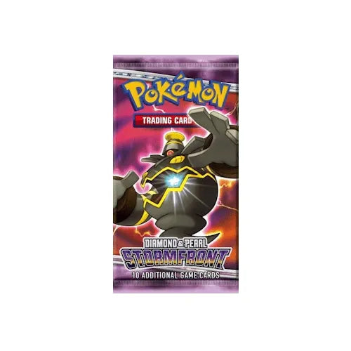 A Pokémon TCG: Stormfront Booster Pack by The Pokémon Company, featuring Dusknoir on the front, from the Diamond & Pearl Stormfront series and containing 10 additional game cards.