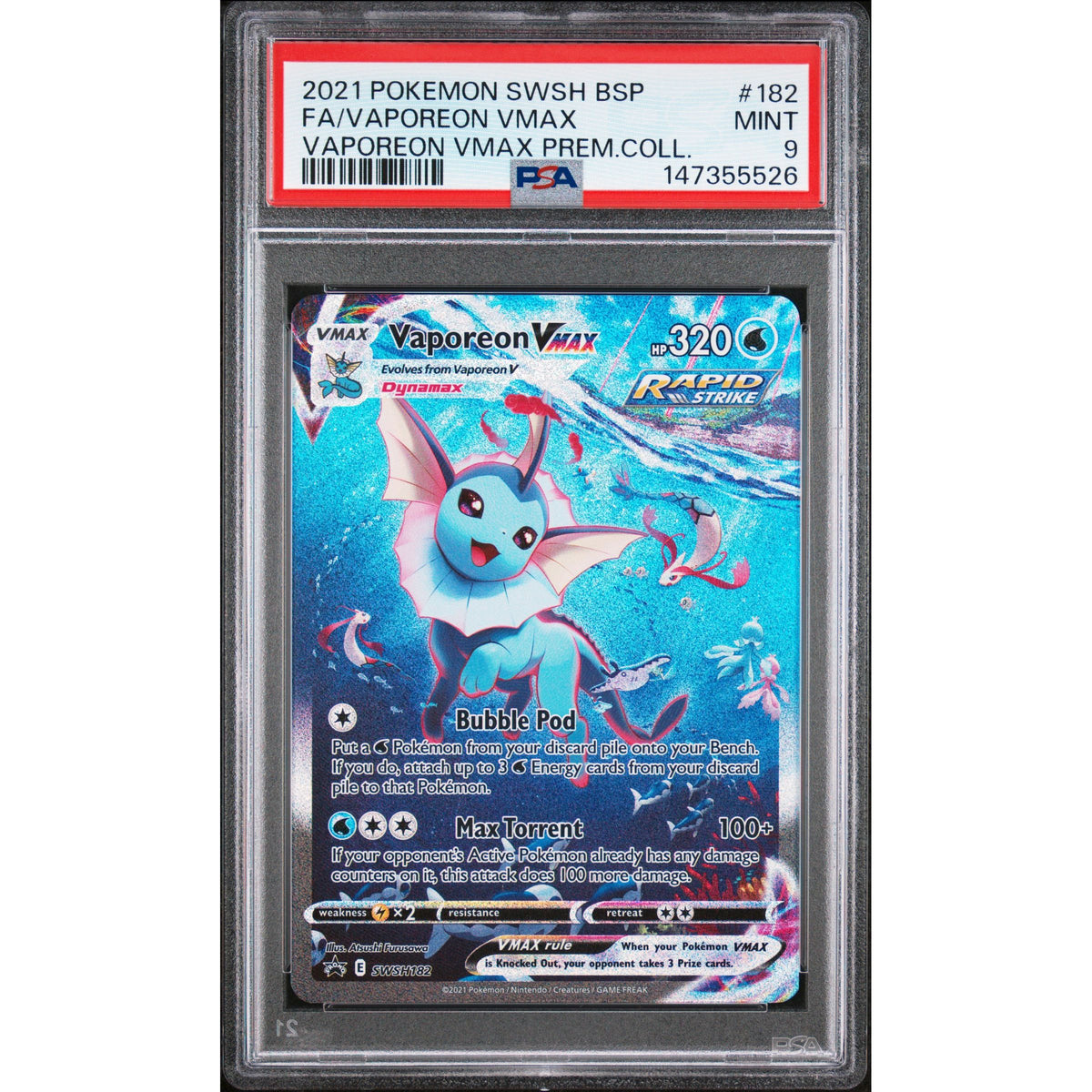Pokémon TCG: Vaporeon Vmax #182 PSA 9-147355526