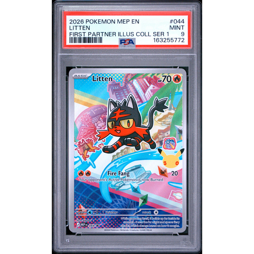 Pokémon TCG: Litten #044 PSA 9 - Mega Evolution Black Star Promo