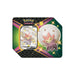 The Pokémon TCG: Shining Fates Collectors V Tin from The Pokémon Company features an Eldegoss V card with exclusive Eldegoss artwork, sparkling accents, and a green, purple, and gold geometric background design inspired by Shining Fates.