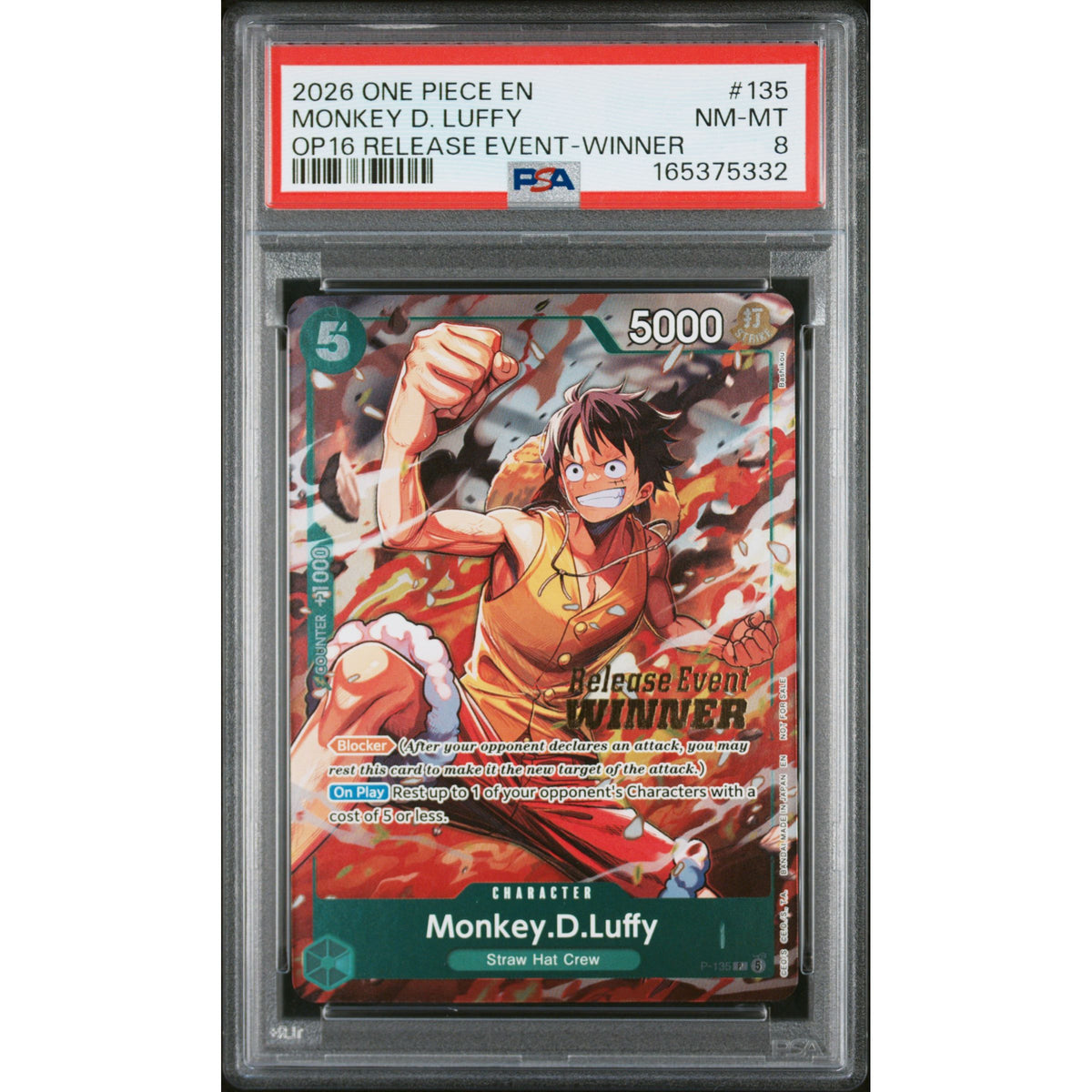 One Piece TCG: Monkey D. Luffy #135 PSA 8-165375332
