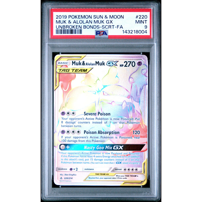 Pokémon TCG: Muk & Alolan Muk Gx #220 PSA 9 - Unbroken Bonds-143218004