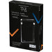 Sleek black box packaging for The Acrylic Box: Premium Graded Card Akryl Case by The Acrylic Box, featuring a clear akryl display card holder inside—ideal for PSA-graded cards. The packaging displays geometric designs in blue, orange, and beige.