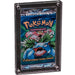 A sealed, vintage Pokémon trading card booster pack with Venusaur artwork, securely encased in The Acrylic Box: Booster Pack Akryl Case by The Acrylic Box for optimal UV-beskyttelse and display.