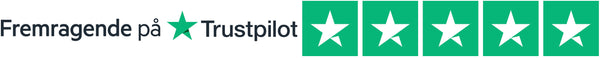 Text Fremragende på Trustpilot with a green star, followed by five green Trustpilot stars, indicating an excellent rating on Trustpilot.