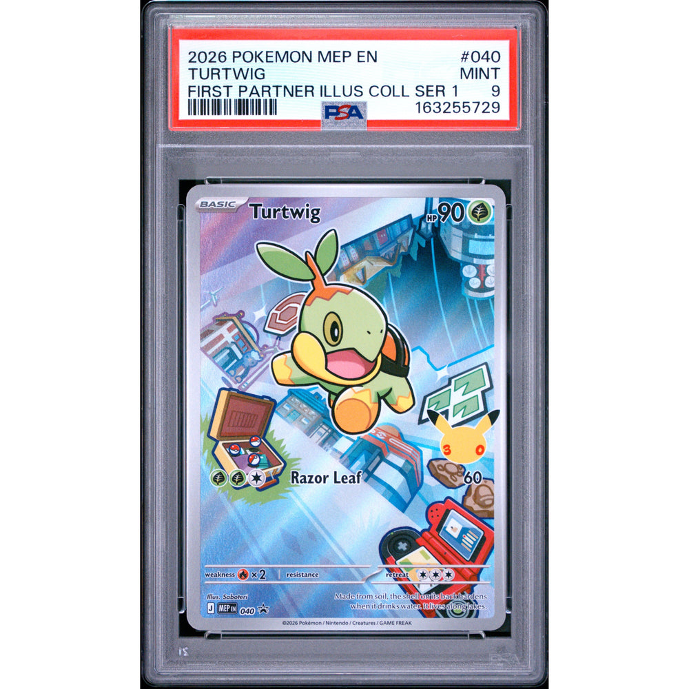 Pokémon TCG: Turtwig #040 PSA 9 - Mega Evolution Black Star promokort