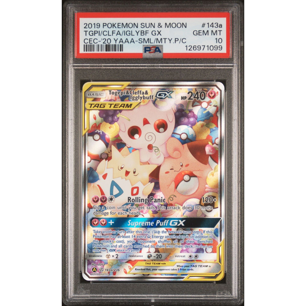 Pokémon TCG: Togepi & Cleffa & Igglybuff Gx #143a PSA 10 - Cosmic Eclipse