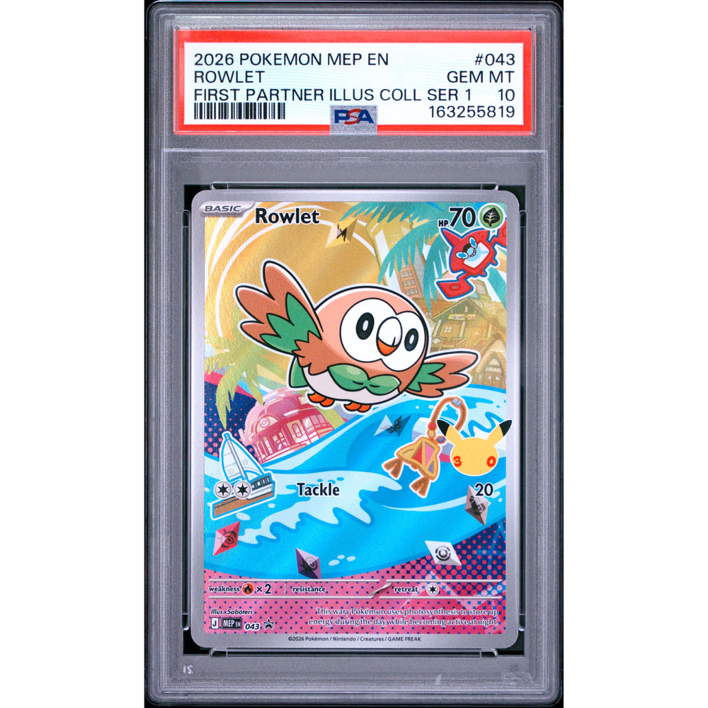 Pokémon TCG: Rowlet #043 PSA 10 - Mega Evolution Black Star Promo