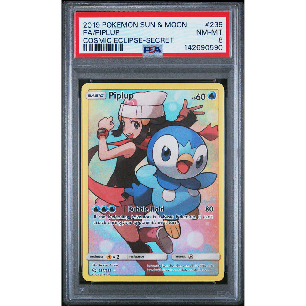 Pokémon TCG: Piplup #239 PSA 8 - Cosmic Eclipse