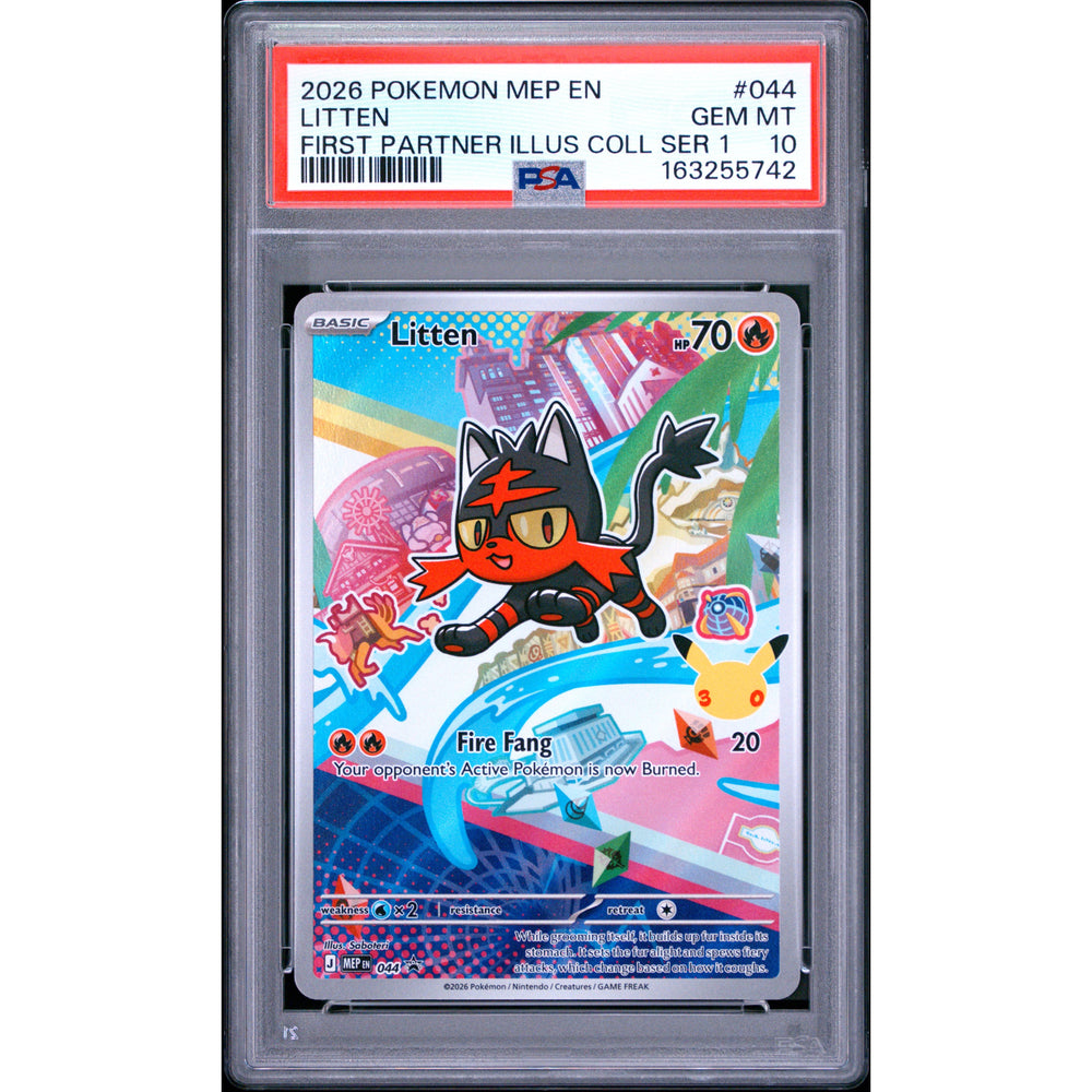 Pokémon TCG: Litten #044 PSA 10 - Mega Evolution Black Star Promo