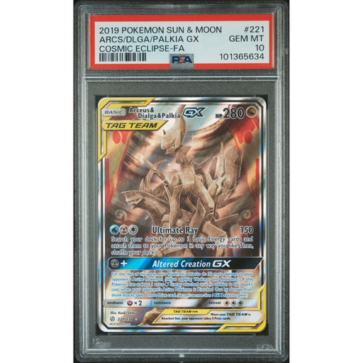 Pokémon TCG: Arceus & Dialga & Palkia Gx 221 PSA 10 - Cosmic Eclipse