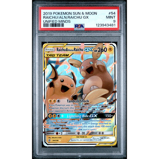 Pokémon TCG: Raichu & Alolan Raichu GX Gx 54 PSA 9 - Unified Minds