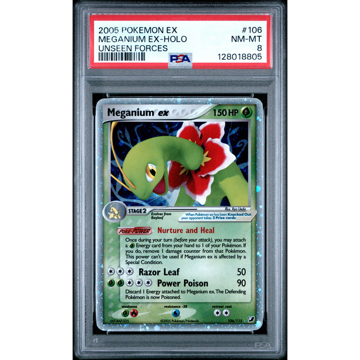 Pokémon TCG: Meganium Ex #106 PSA 8 Holo - Unseen Forces