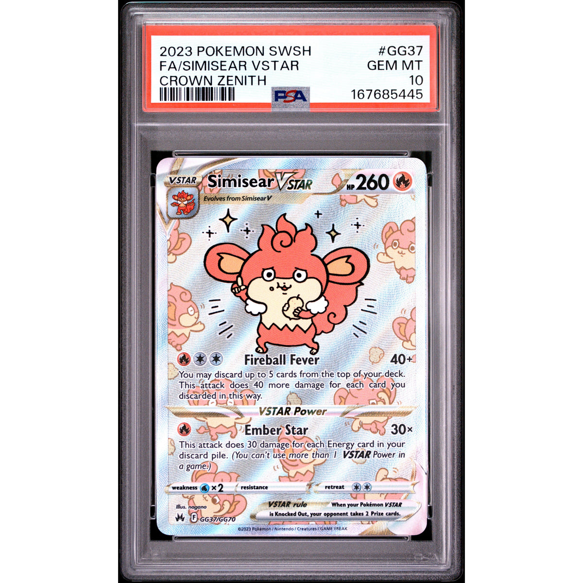 Pokémon TCG: Simisear Vstar #GG37 PSA 10-167685445