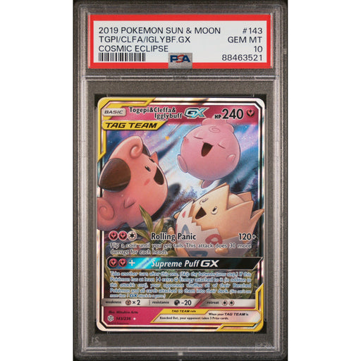 Pokémon TCG: Togepi & Cleffa &  Igglybuff Gx #143 PSA 10 - Cosmic Eclipse-88463521
