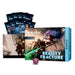 The Wizards of the Coast Magic: The Gathering - Reality Fracture Bundle box is displayed with Play Boosters, a promo card, and a purple 20-sided die in front. The fantasy artwork depicts armored warriors wielding weapons and casting magic.